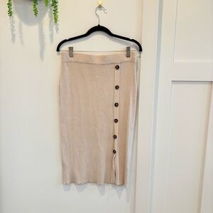 The Nines Boutique Creamy Beige Knit Faux Button Detail Midi Skirt Womens Size M